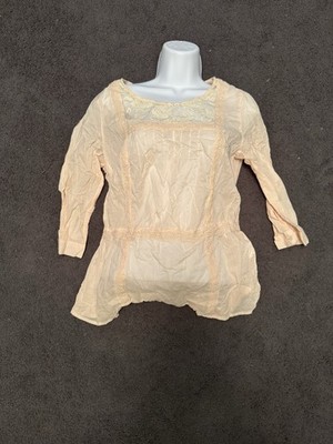 Basement Collection Beige Lace Floral Scoop Neck 3/4 Sleeve Blouse M