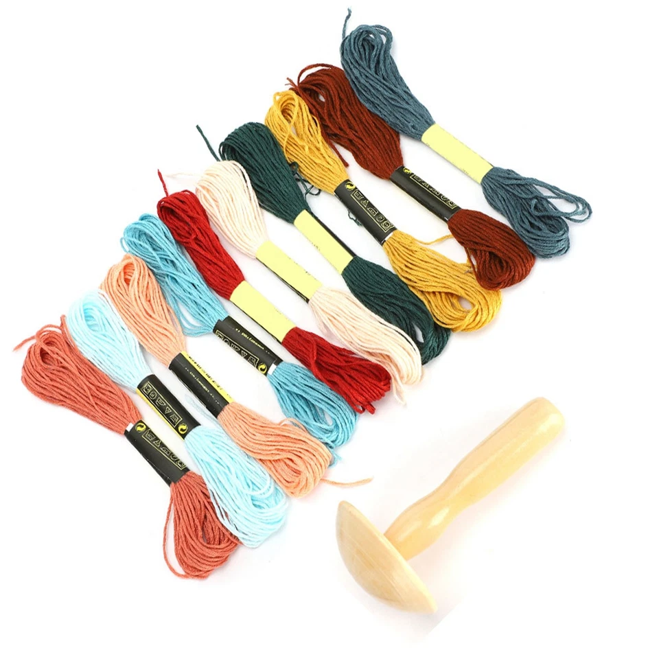 Wooden Darning Supplies Kit Mushroom Patching Threads Tool Travel Handicraft - Image 4 of 4