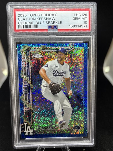 2025 Topps Holiday - Clayton Kershaw #HC126 Blue Sparkle  /199 Dodgers PSA 10