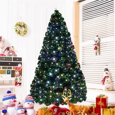 5FT 1.5M Pre-Lit Christmas Tree Fiber Optic Bushy With Multicolor LED Lights US