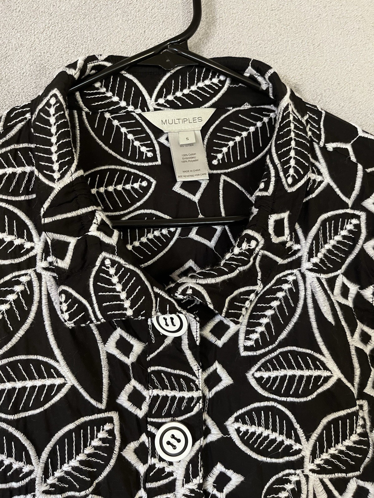 Multiples Button Up Shirt Jacket Black White Wome… - image 3