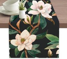 Table Runner White Magnolia Flowers Table Runners Summer Seasonal Kitchen Dinnin