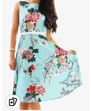 Women's Sleeveless Vintage Cocktail Dress Floral Prom Midi Dresses with Belt
