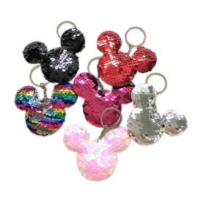 12 pc Mickey Sparkly BLINK Plush Reversible Sequin 3'' Key Chain Appeal Backpack