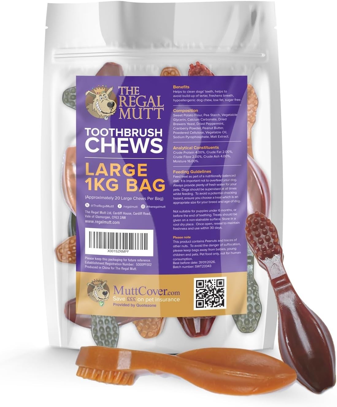 The Regal Mutt - Toothbrush Chews - Large - 1kg Bag
