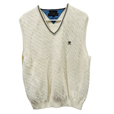 Vintage Tommy Hilfiger Golf Men XL V-Neck Cable Knit Sweater Vest Cream Preppy