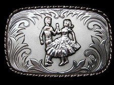 LH01147 VINTAGE 1970s SQUARE DANCING COUPLE WESTERN DESIGN BELT BUCKLE
