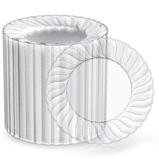 100 Count Clear Plastic Plates, 6 Inch Disposable Dessert Plates