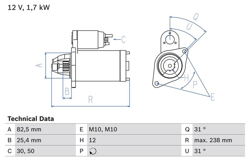 Démarreur Bosch 0986021360 pour remplacer un lanceur usé sur Mercedes-Benz
