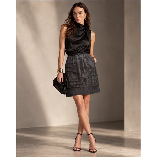 Lanvin, Vintage Lanvin Hiver Skirt Black Designer Tiered Silk Velvet Zipper Riri Luxury