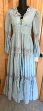 Vintage 70s Blue Gunne Sax by Jessica Prairie Style Long Dress Sze 5 Bohemian