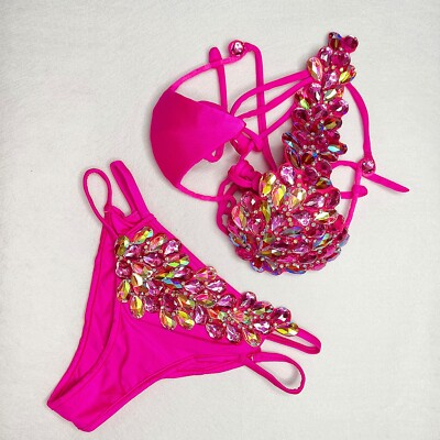 Beaded Samba Carnival Rave Pageant Cabaret Showgirls Costume Wire Bra Panties