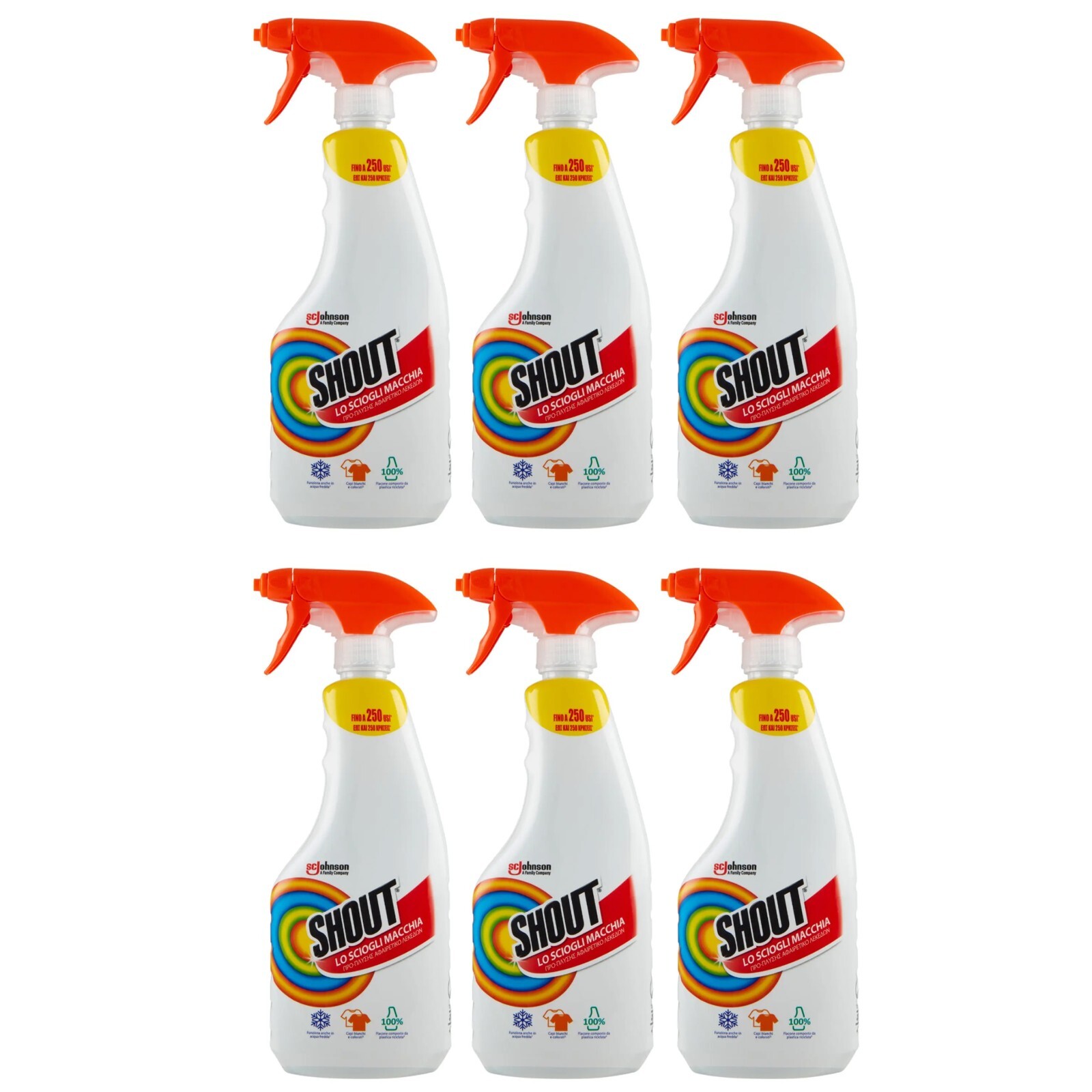 6 pz BIO SHOUT SCIOGLIMACCHIA detergente scioglie rimuove macchie SPRAY 500ml