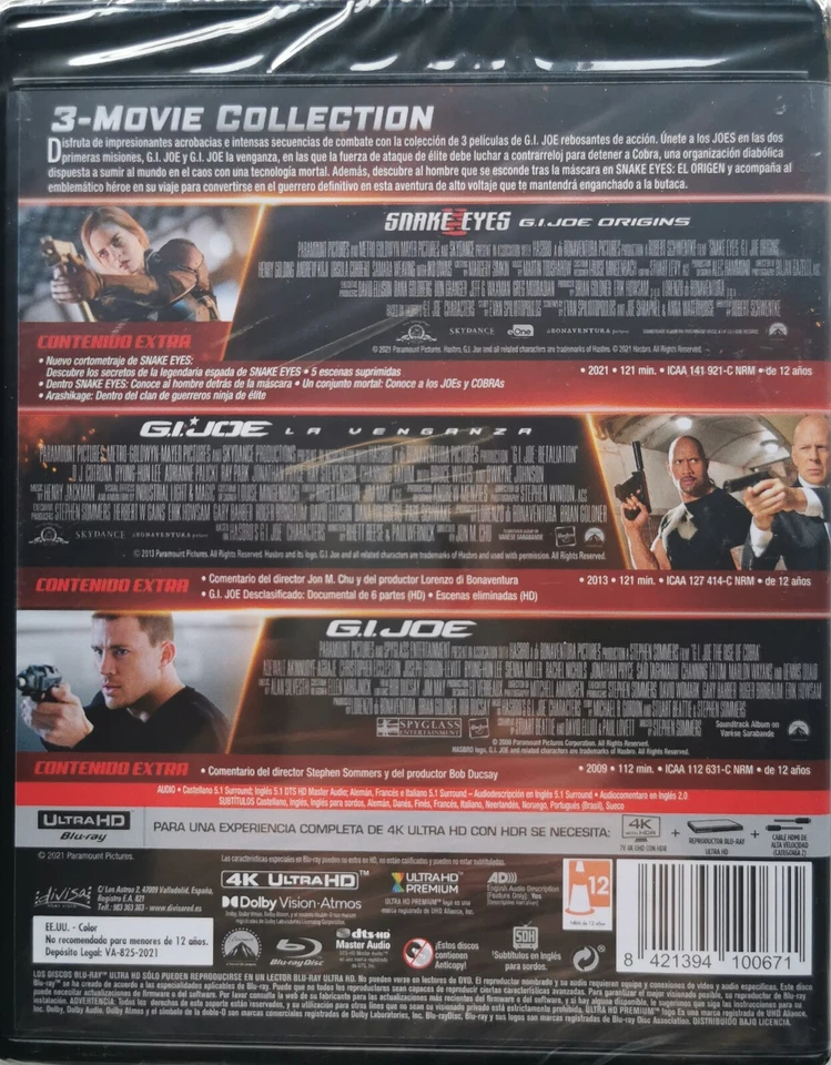 BLU-RAY 4K UHD Pack 3 peliculas: G.I. Joe, G.I. Joe La Venganza, Snake Eyes - Imagen 2 de 2