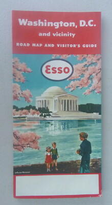 1955 1956 Washington, D.C. road map Esso oil gas Jefferson Memorial