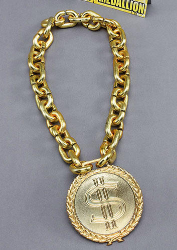 massive dollar sign medallion gold chain necklace pimp gangster