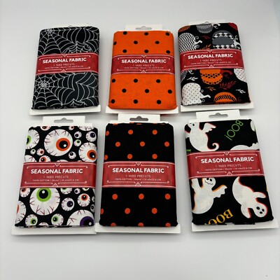 Seasonal Fabric 1-Yard Cotton Precuts, Spider Webs Pumpkins Eyeballs Ghosts NEW