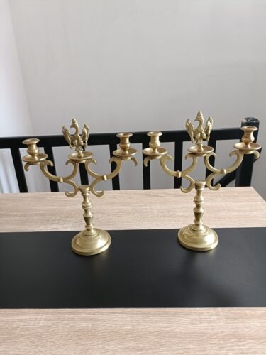 Pair of 19th Century Brass Two Arm Candelabras with Prussian Eagle. - Picture 1 of 7