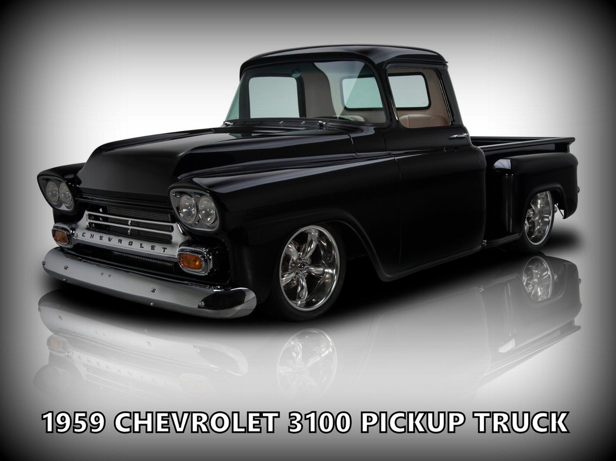 1959 Chevrolet Apache Pickup Truck in Black NEW Metal Sign: 12x16