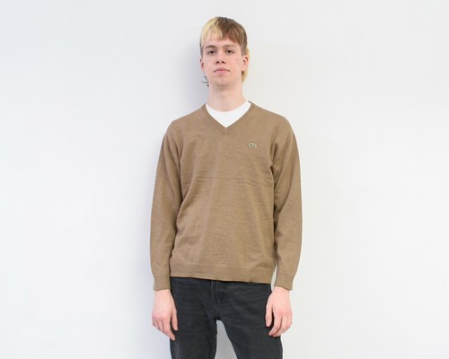 Lacoste Vintage XL Hombre Jersey Fr 6 Suéter Punto Cuello En V Lana Beige  Retro | eBay