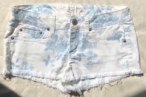 American Eagle AE White Blue Floral Print Stretch Shorts 6 - Picture 6 of 7