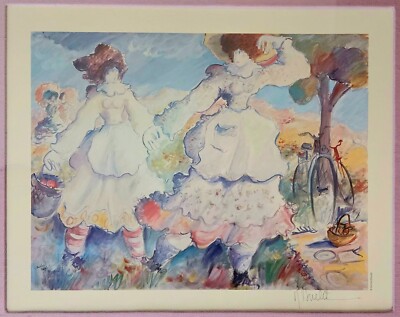 Michel Boulet Signed Print   ''Le Pique-Nique'' Framed Whimsical Art 19''x22''
