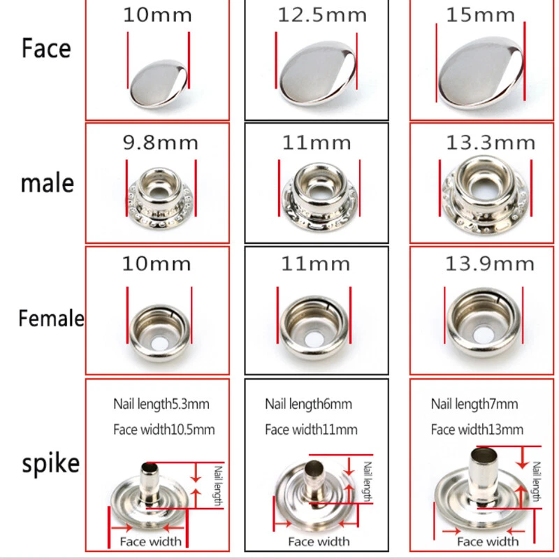 25 Sets 10/12/15/17/20mm 4colors Heavy duty Snap Fastener Sewing Leather Button - Image 3 of 4
