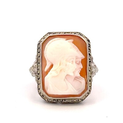 Vintage 18K White Gold Roman Solder Double Face Cameo Ring Size J407 