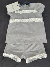 NWT NEW MONCLER baby gray 2pc set with white ruffle and matching shorts 3/6M