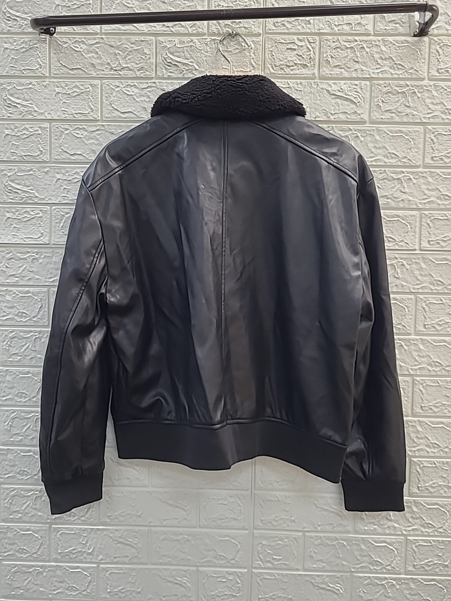 New GAP Vegan Leather Full Zip Bomber Jacket Black Size