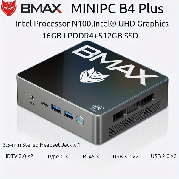 Bmax B4 Plus Mini PC 12th Intel N100(up to 3.4GHz) 16G DDR4 RAM/512GB SSD HDMI