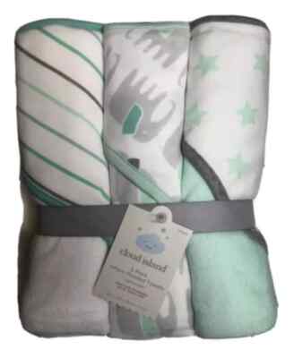 3 Set Target Cloud Island Infant Baby Hooded Bath Towel Joyful mint Elephant NEW