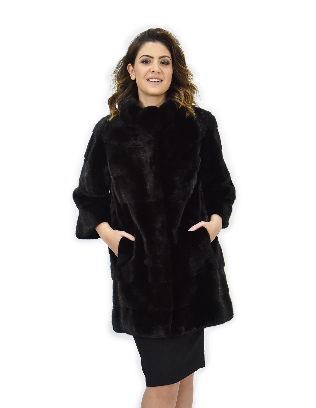 Black Mink Fur Coat 50 Whole Skins 82cm Sleeve 3/4 Length Work Track