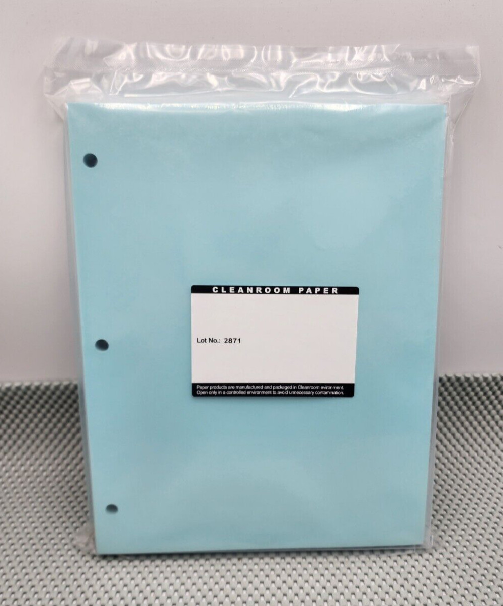 250 SHEETS Cleanroom Paper 8.5" x 11" LIGHT BLUE Lot No. 2871 (3 Hole Punched)