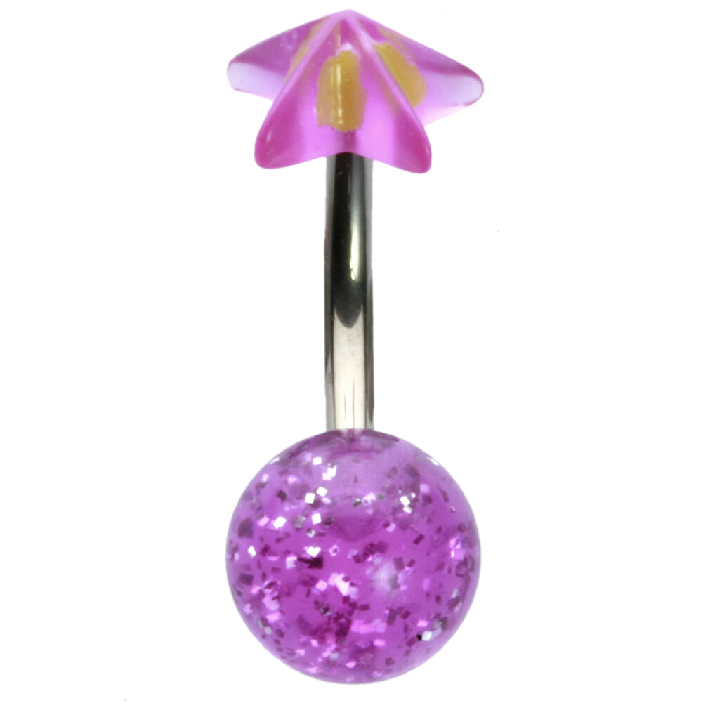 14G 3/8 Yellow and Pink Glitter Star Curved Barbell