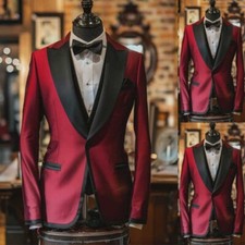 Men Suits Peak Lapel Single Breasted 2 Pcs Business Casual Wedding Party Active