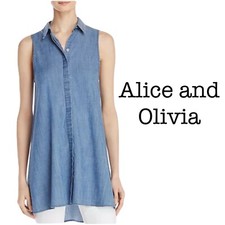 Alice & Olivia Anisa Sleeveless Chambray Tunic Top Size Medium
