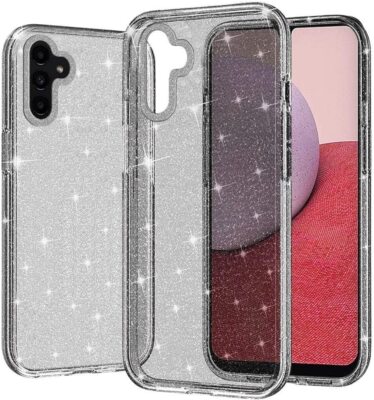For Samsung Galaxy A14/A14 5G Clear Case Glitter+Tempered Glass Screen Protector