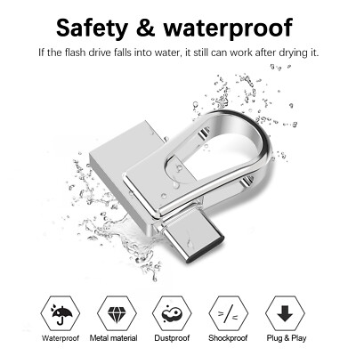 32G 64G USB 3.0 Dual Type-C OTG Flash Drive Waterproof Metal Memory Stick Thumb