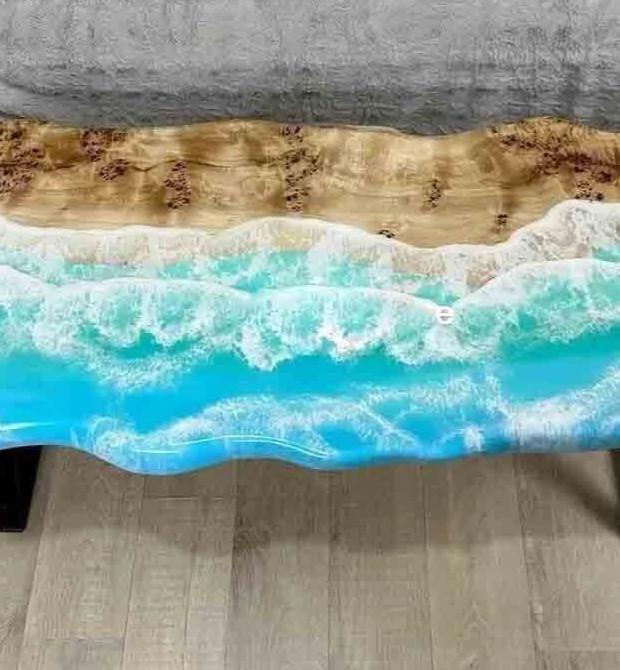Ocean Wave Epoxy Resin Top Dining Table Luxury kitchen & Countertop Wooden Decor
