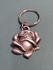 Rose Keychain Metal Silver Tone