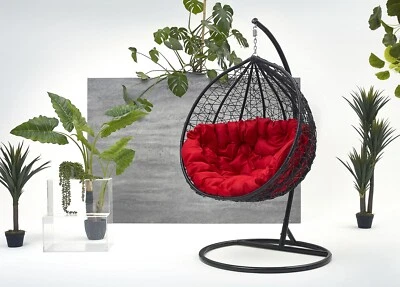MAT COMPANY Luxus Hängesessel Schaukel Korb Polyrattan mit Gestell Sitzkissen XXL RATTAN