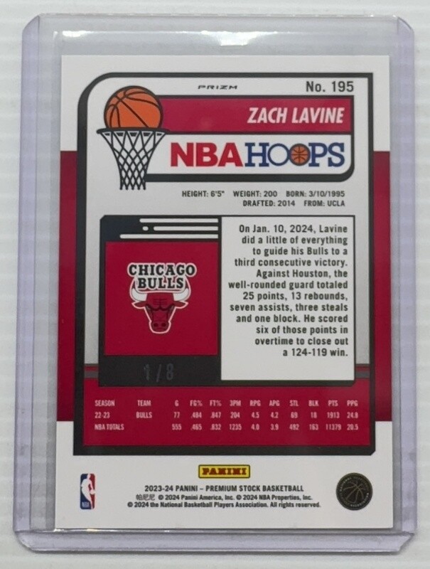 202324 Panini Hoops Premium Stock Zach LaVine Premium Green Prizm 1/8
