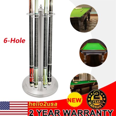 Silver Billiards Pool Cue Rack Metal Game Room Floor Mount Stick Holder 6 Cues 