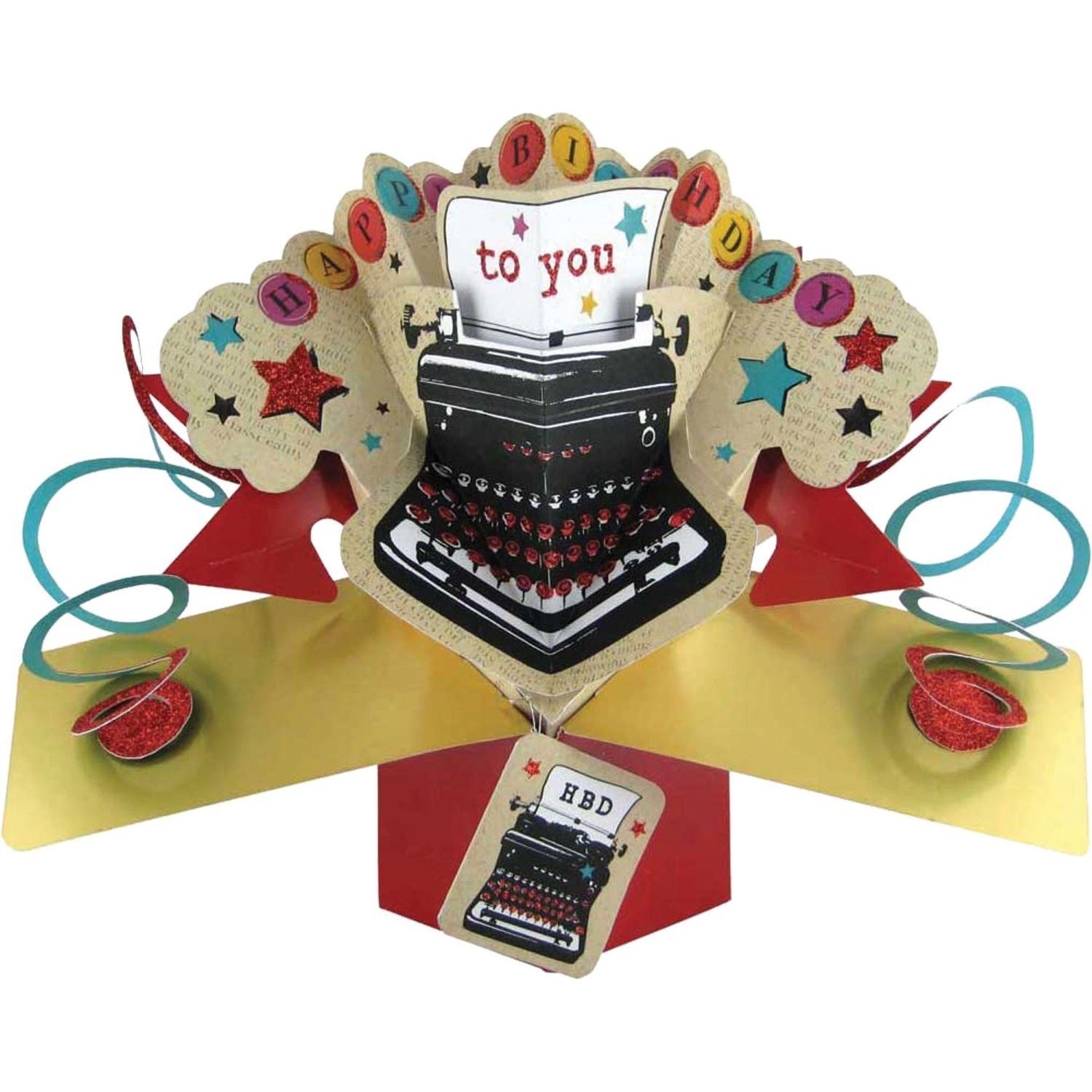 Birthday Card 3D Pop Up To You Typewriter Blank Greeting Cards Keepsake