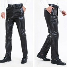 Hommes Faux Cuir Pantalon Droit Slim Moto Motard Punk Rock Classique