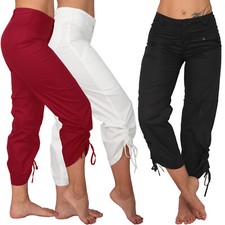 Pantalón Capri 3/4 Baja Ligera Cinta para Bolsos Fruncidos Verano Vacaciones Playa
