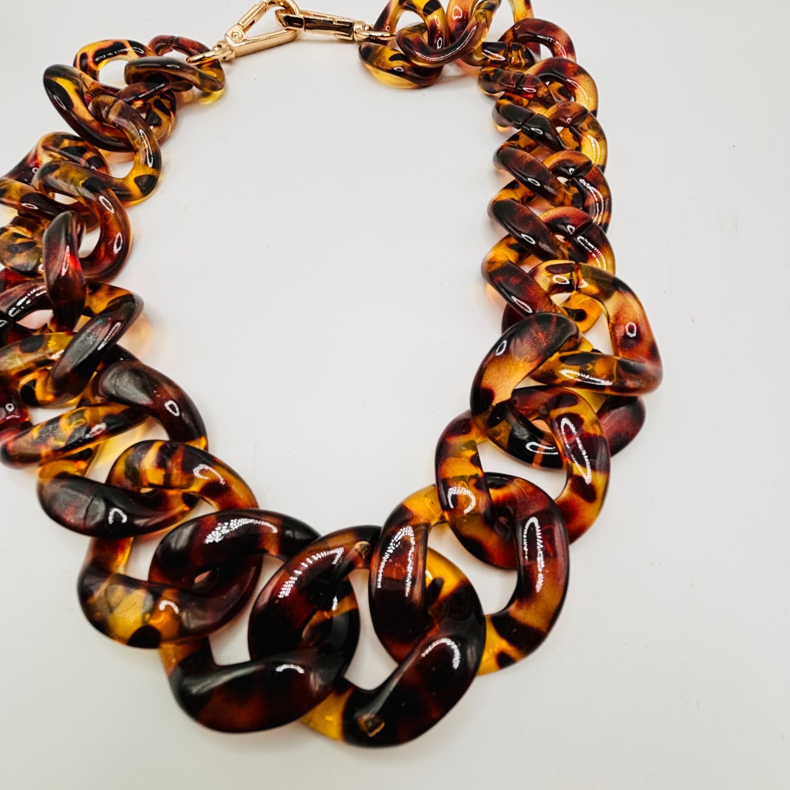 Chunky Tortoise Link Statement Necklace Acrylic C… - image 2