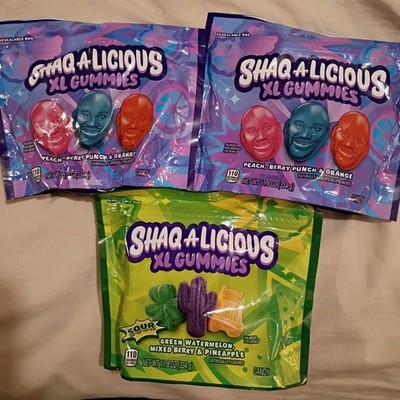 3 - Shaq-A-Licious XL Gummies Sour Chewy Peach Berry orange Gummy Candy, 11.8oz 