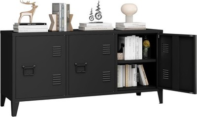 Metal Storage Cabinet,3 Door TV Stand Metal TV Cabinet W/ Storage Locker,Low